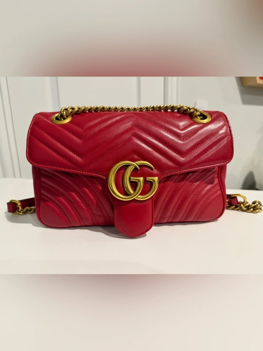 Gucci GG Marmont Small Matelassé Shoulder Bag – Red Leather